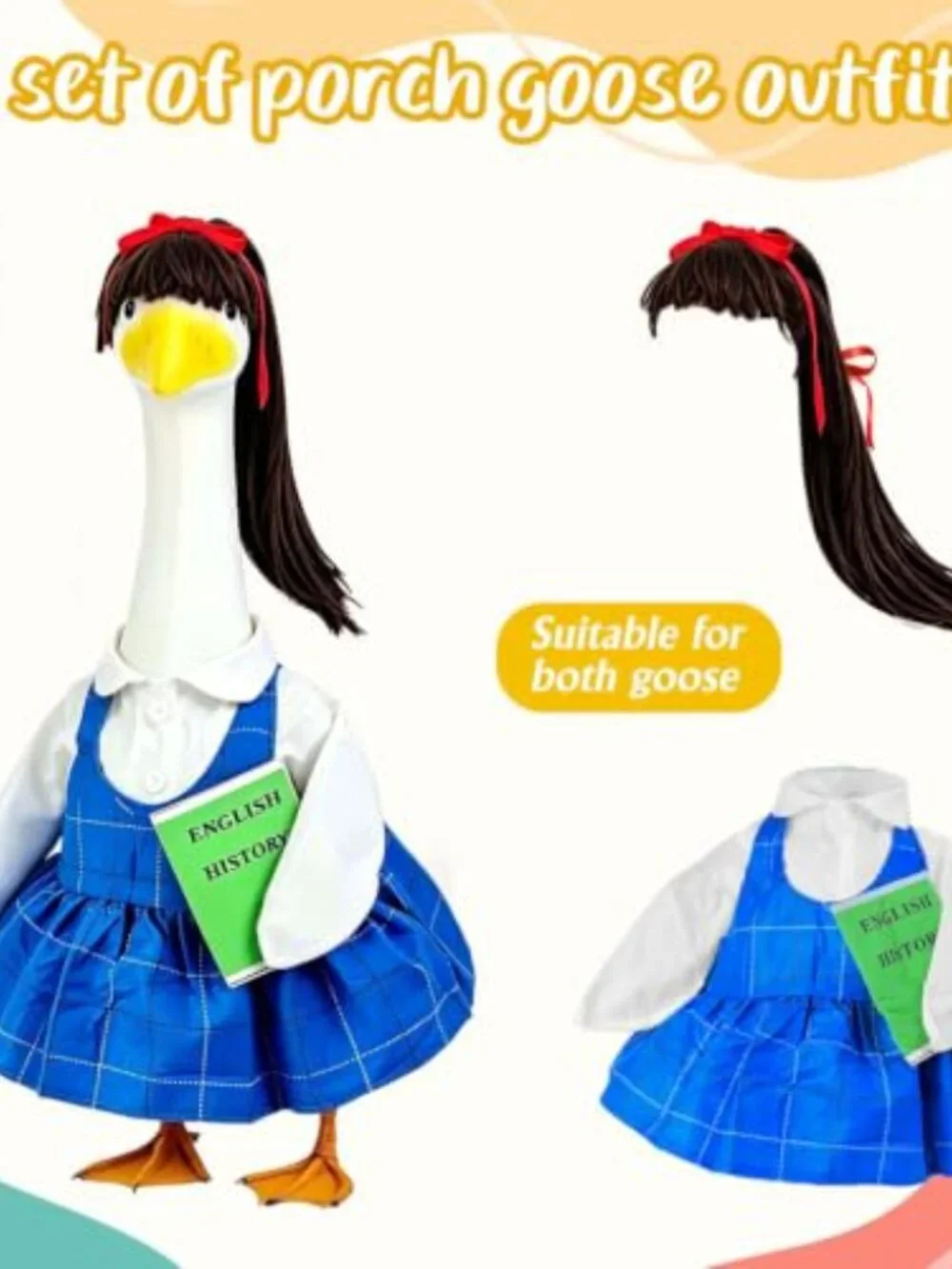 Back to School Goose Outfit with Wig - Blue Plaid Dress